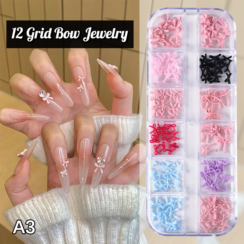 Resin Art Earrings - [12Grid] Multiple Color Bowknots Nail Art