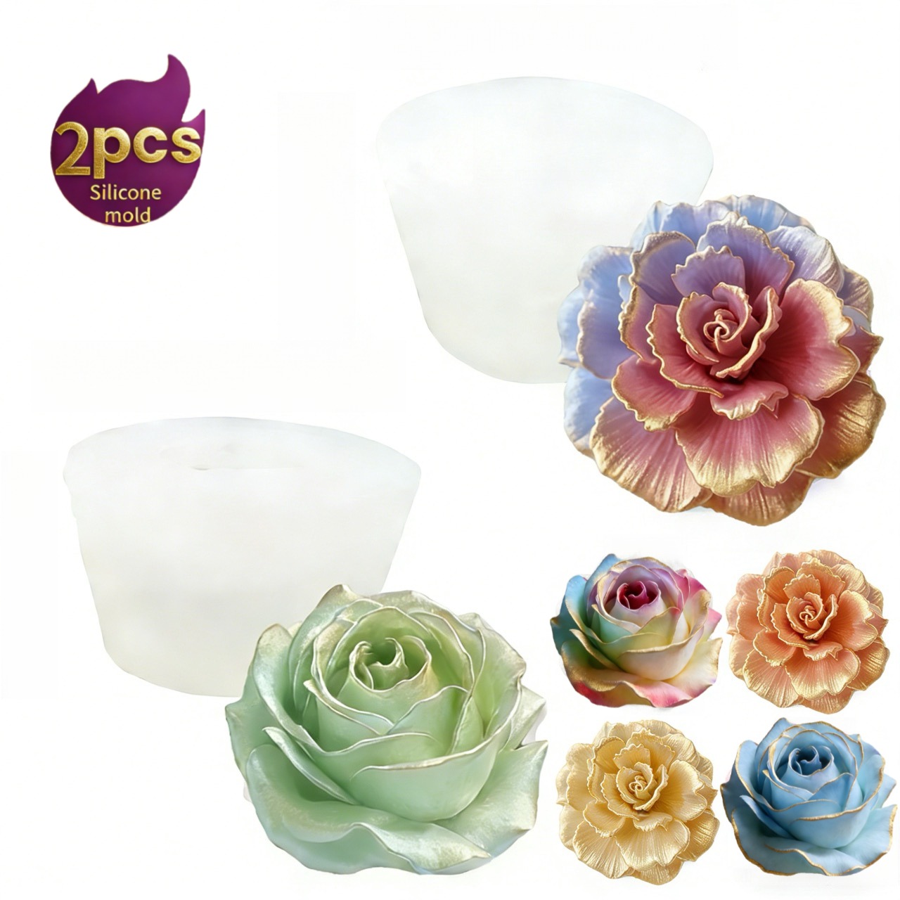 Resin Art Rose Petals - 2-Piece 3D Rose Carnation Silicone Molds,