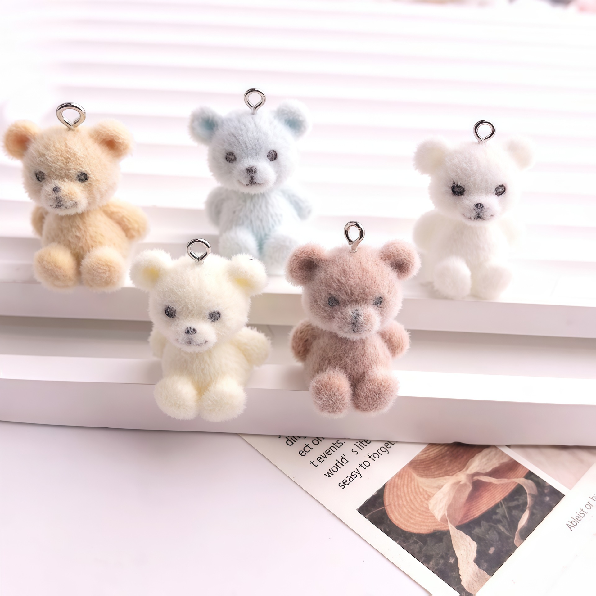 Resin Art Earrings - 5pcs 3D Flocked Bear Resin Charms
