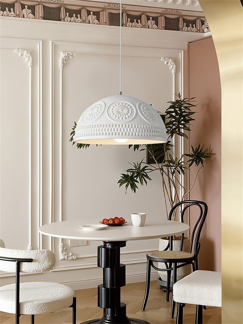 Resin Art Dining Table - French Pastoral White Resin pendant lights