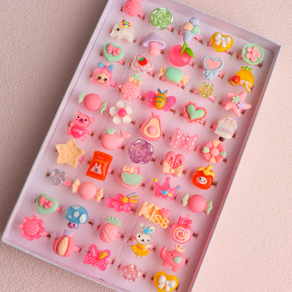 Resin Art Ring - 10/20/30/50/100Pcs/Lot Fashion Cartoon Sweet Cute Flower