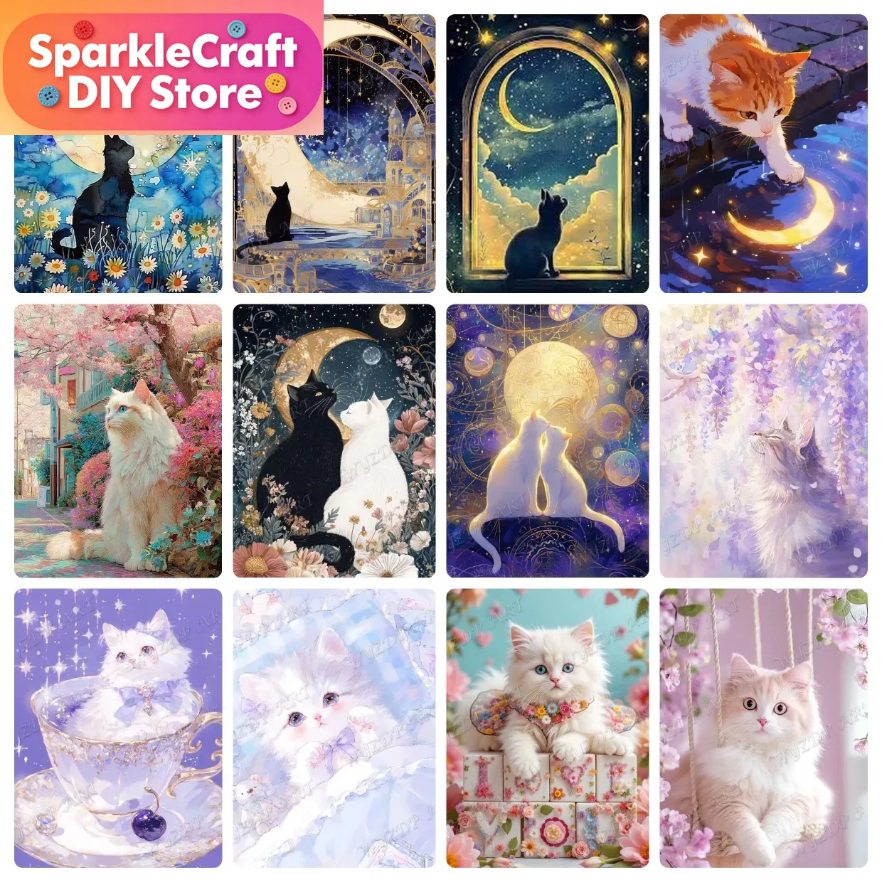 Resin Art Kits - Animal Cat Moon Diamond Painting Kit