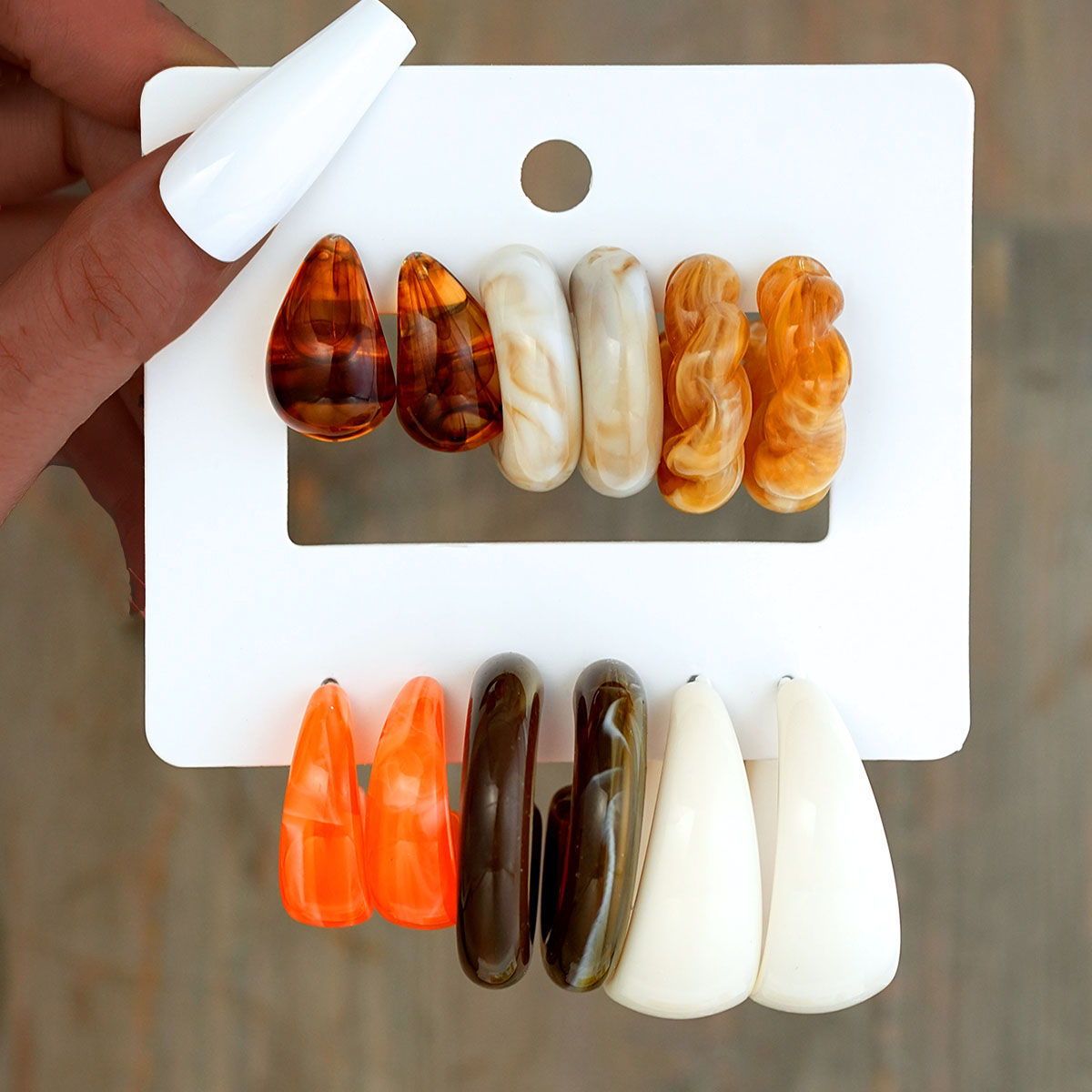Resin Art Ring - 12pcs Bohemian Colorful Resin Earring Set