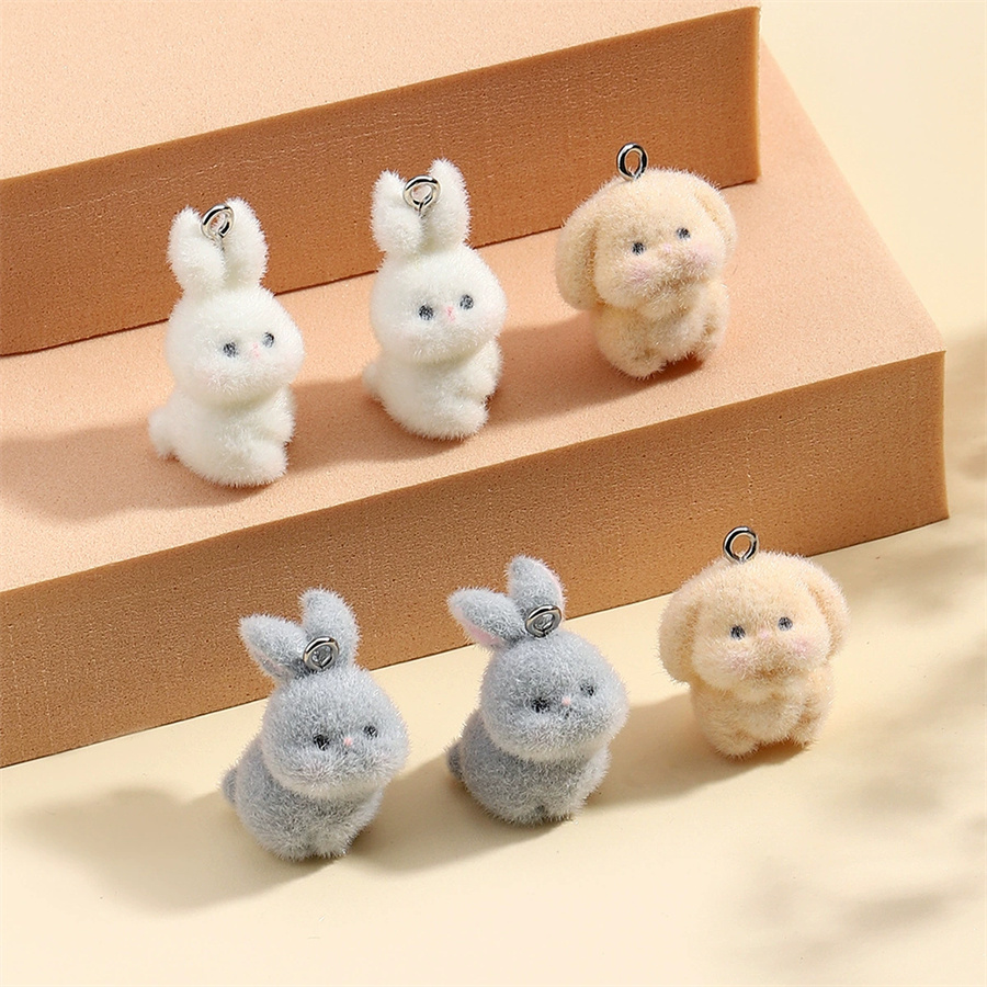 Resin Art Earrings - 3PCS Plush resin three-dimensional rabbit dog