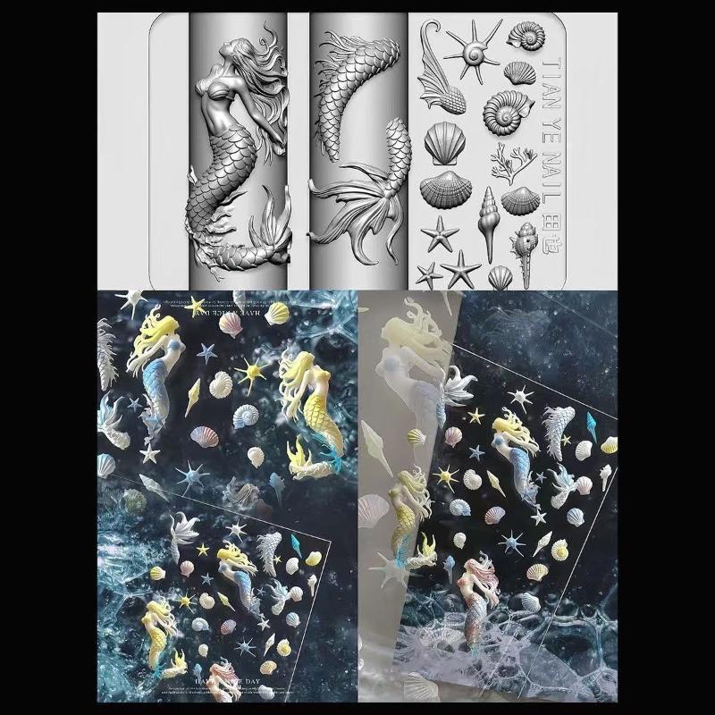 Resin Art Template - 【xxx】Silicone Nail Ocean Mermaid Templates Nail