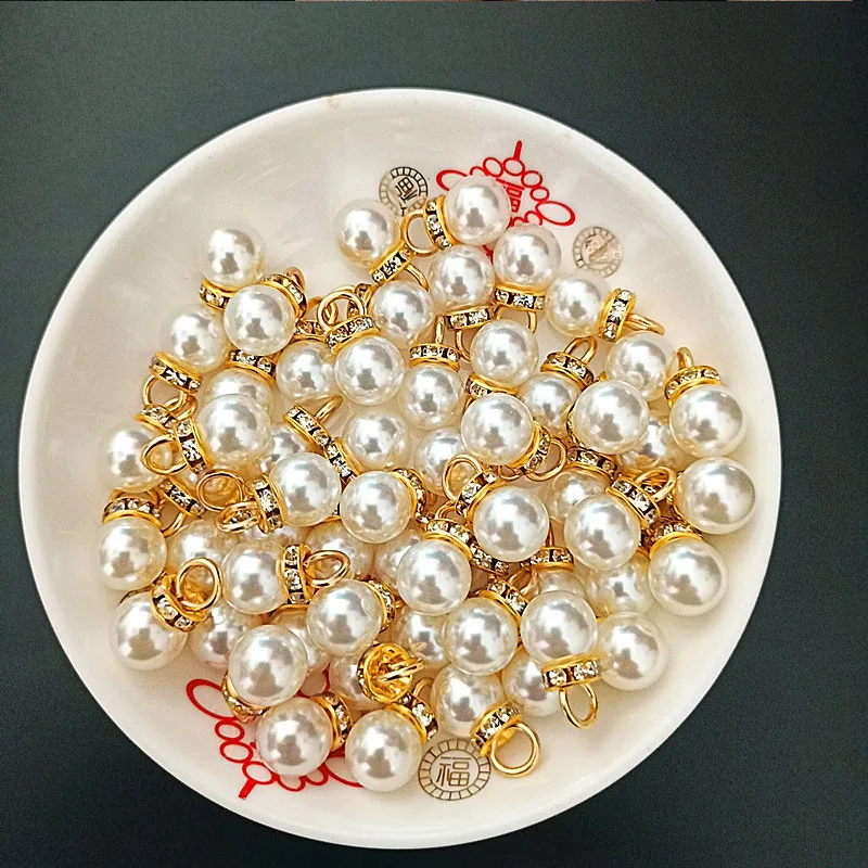 Resin Art For Wedding Gift - 30Pcs Round Pearl Diamond Pendant Gold