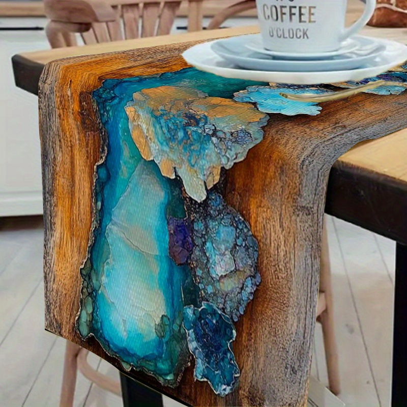Resin Art Dining Table - Resin Geode Table Runner Polyester Agate