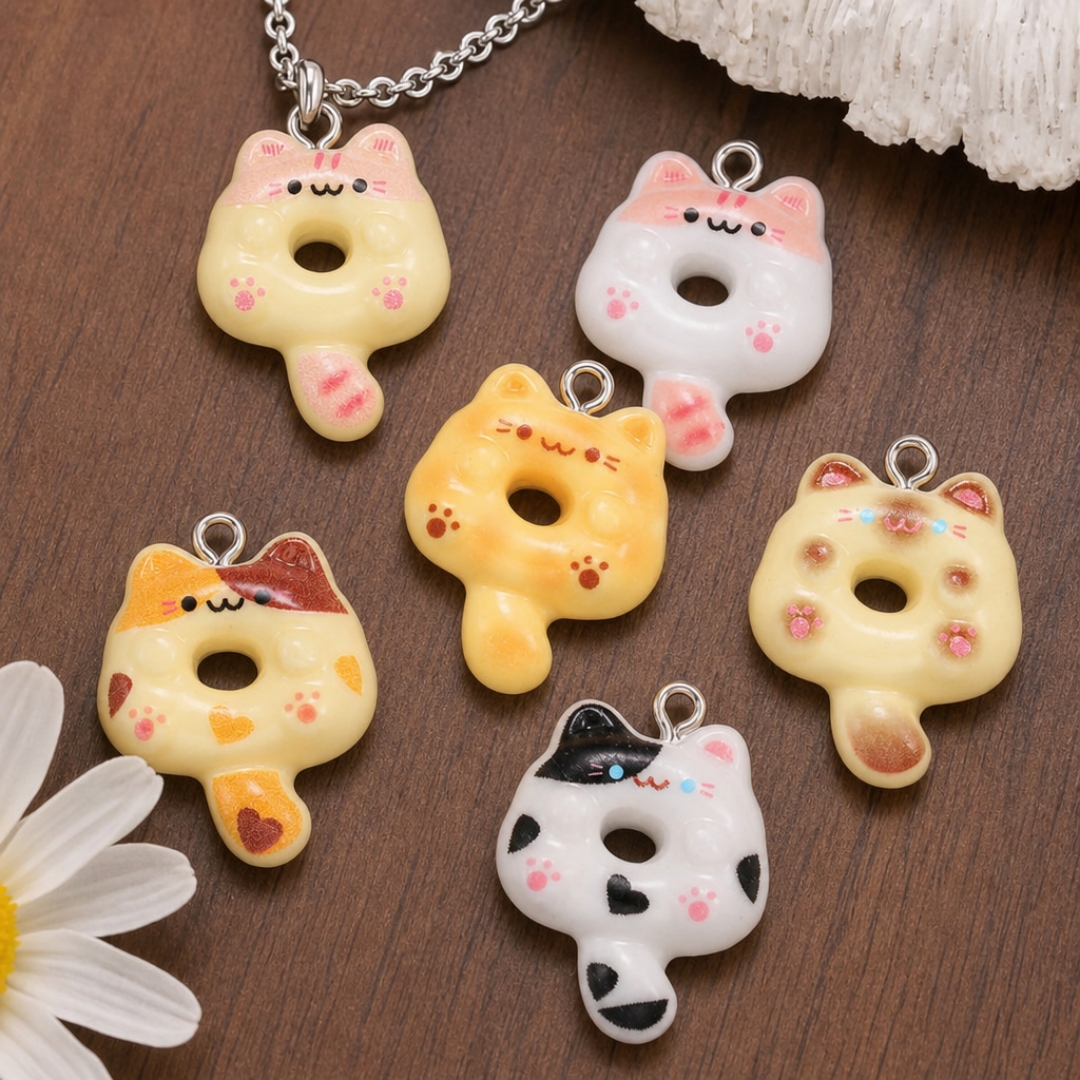 Resin Art Earrings - 10Pcs Kawaii Cartoon Cat Resin Charms