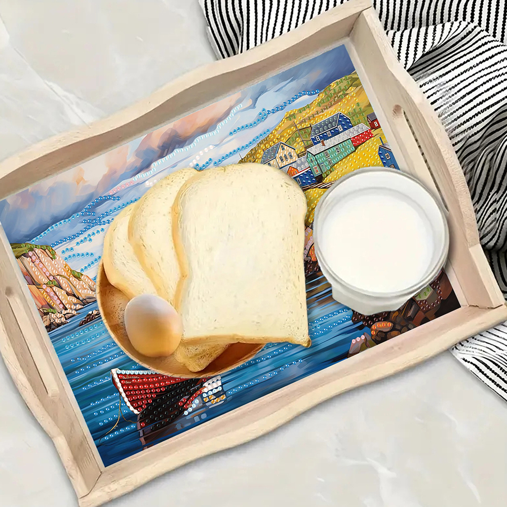 Resin Art Wooden Tray - Diamond Painting Dining Plate Decorative DIY