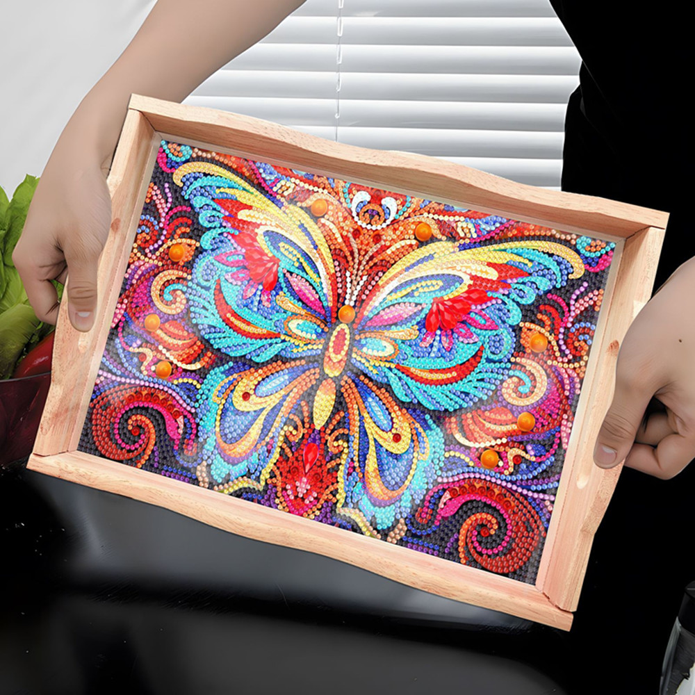Resin Art Wooden Tray - 5D DIY Diamond Painted Wooden Dining