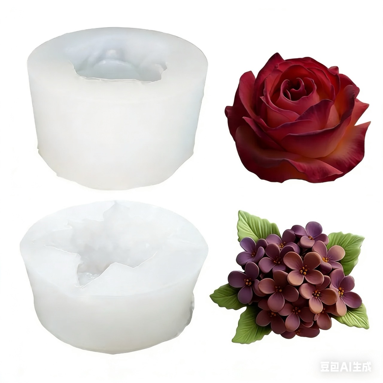 Resin Art For Wedding Gift - 2-Piece 3D Rose and Lilac Silicone