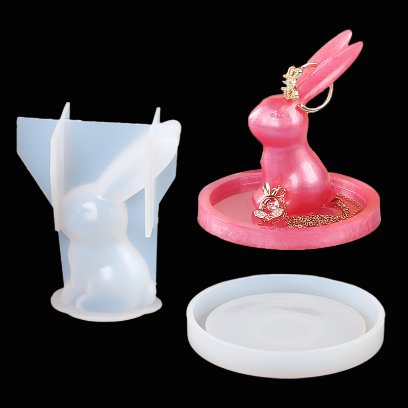 Resin Art Ring - 2Pcs 3D Bunny Ring Holder Silicone