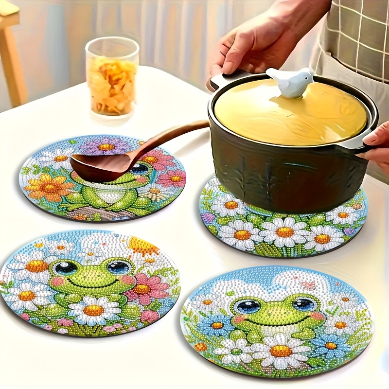 Resin Art And Wood - 4-piece frog patterned wooden diamond dining