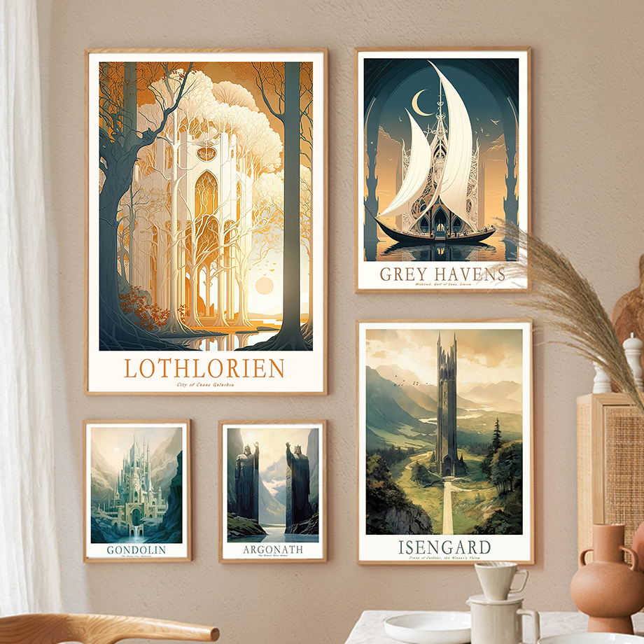 Resin Art Ring - Ring Middle-Earth Retro Travel Poster Dark