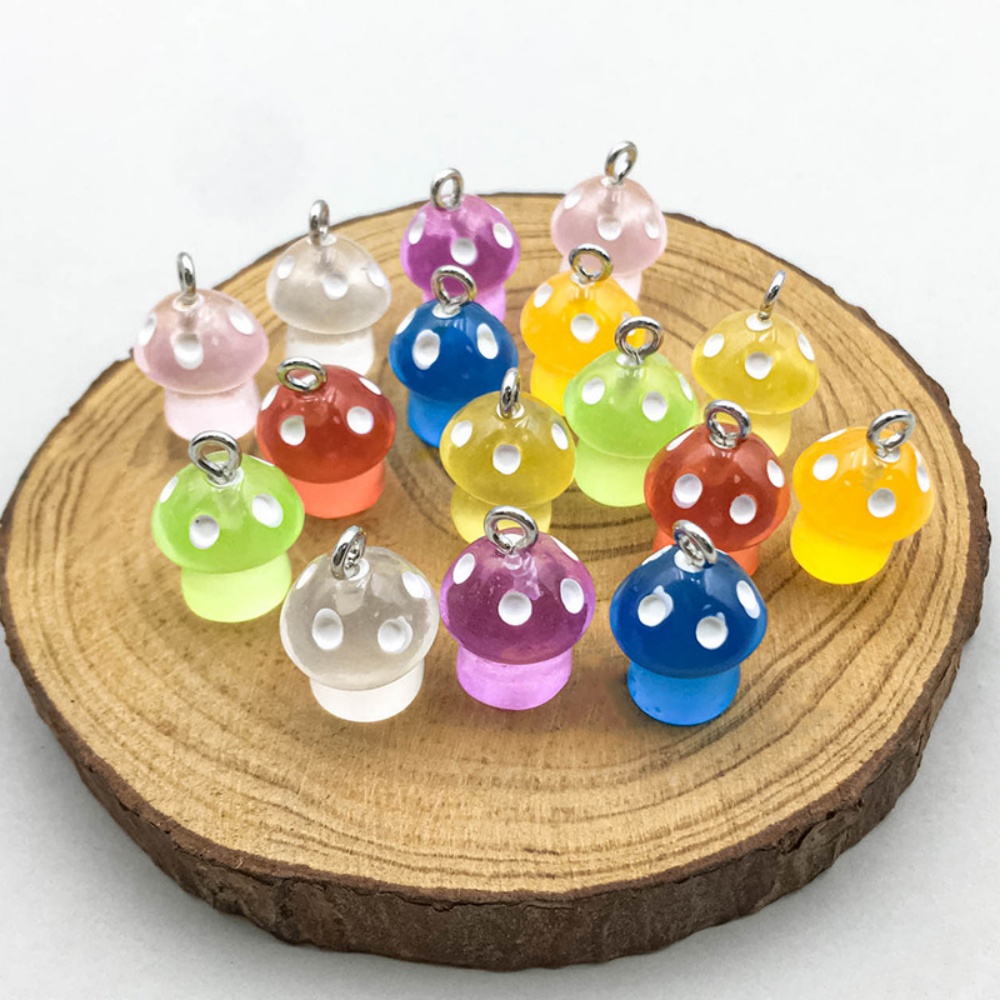 Resin Art Earrings - 16pcs Luminous Mushroom Charms Resin Pendants