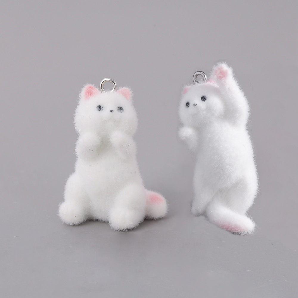 Resin Art Earrings - 2pcs Flocking Little Cat Resin Charms