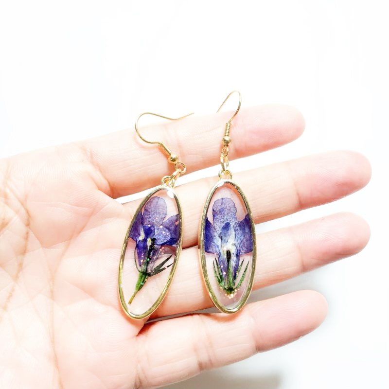 Resin Art Ring - Dried Flower Earrings Heart Rectangle Circle