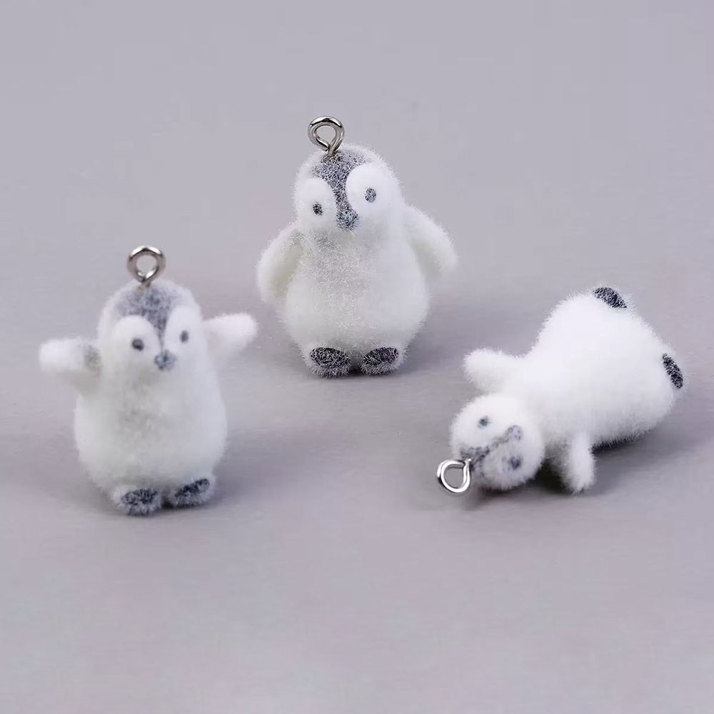 Resin Art Earrings - 5pcs Flocking Small Penguin Resin Charms