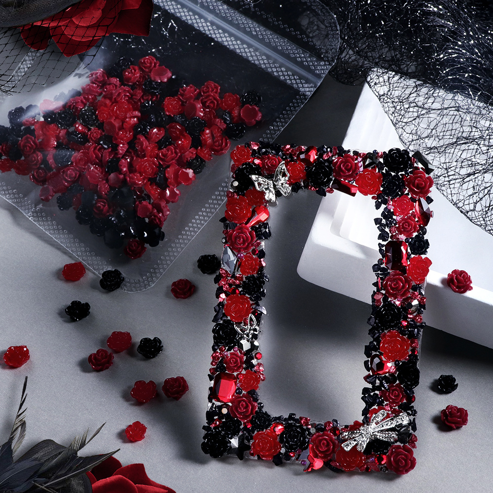 Resin Art Rose Petals - 100pcs Red & Black Resin Rose