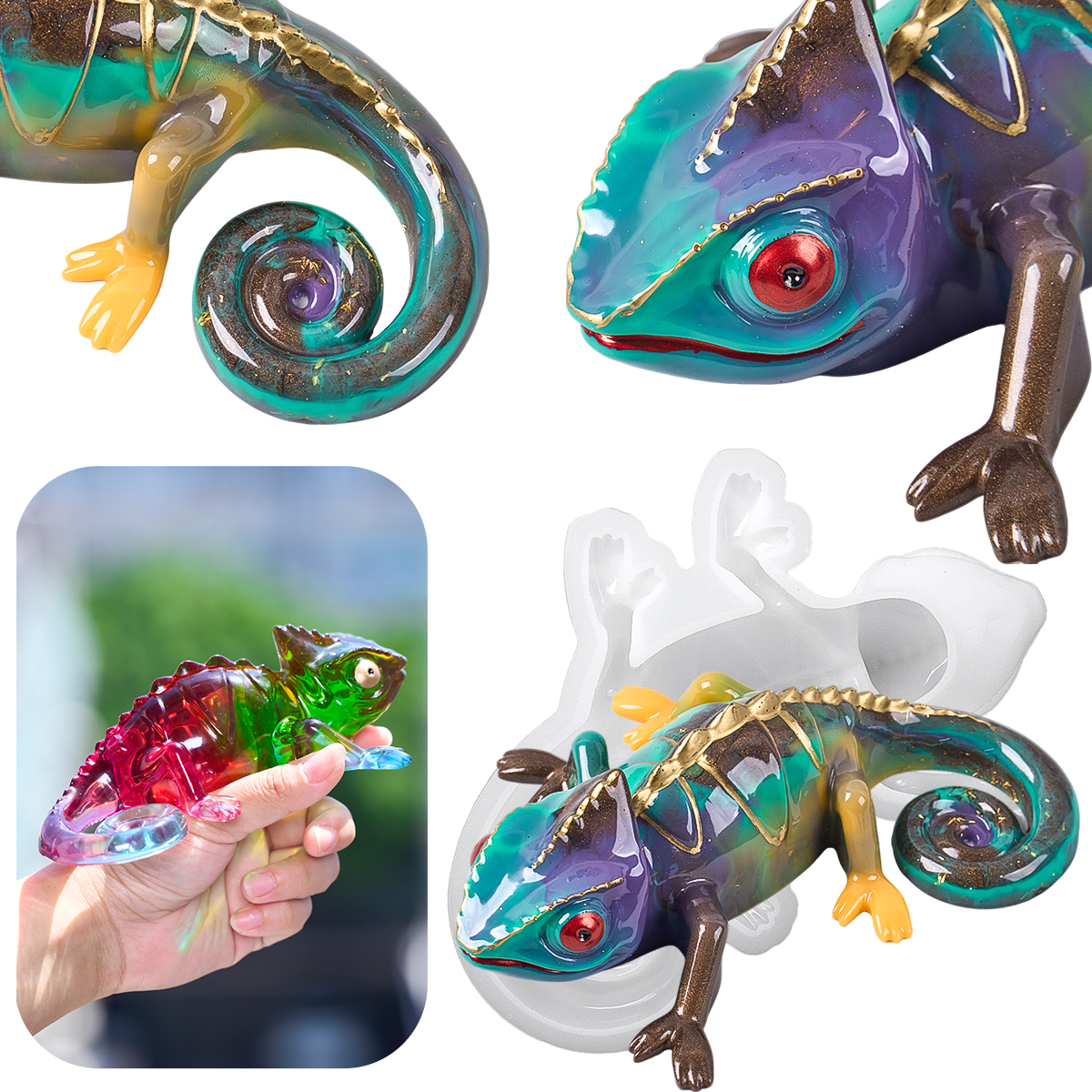 17cm 3D Chameleon Lizard Silic – обзор и цена Resin Art Uv