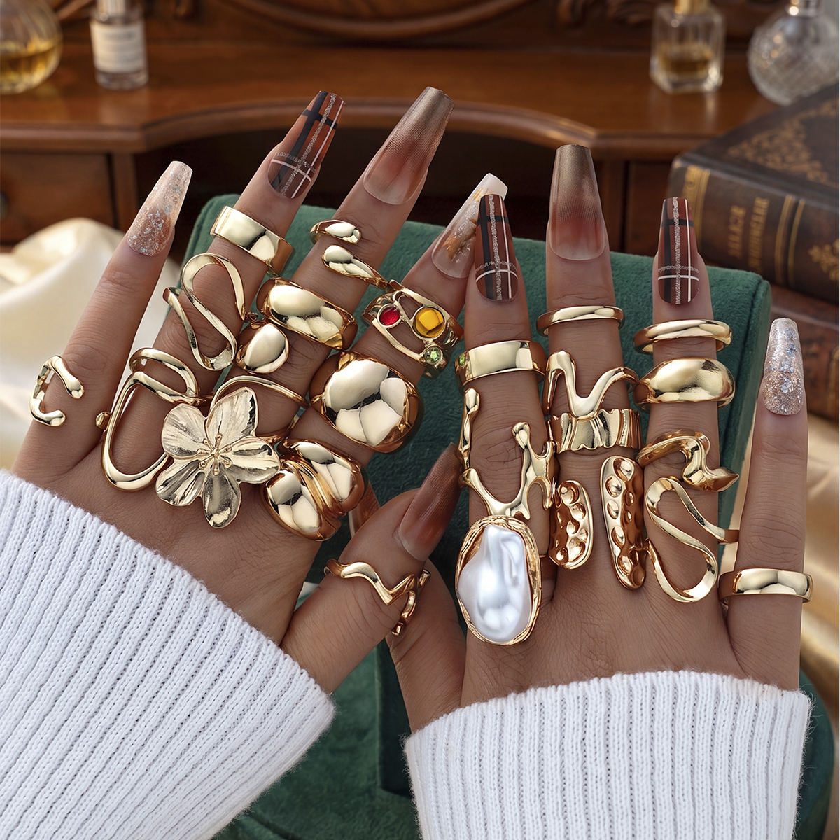 24pcs/Set Retro Flower Ring Se – обзор и цена Resin Art Ring