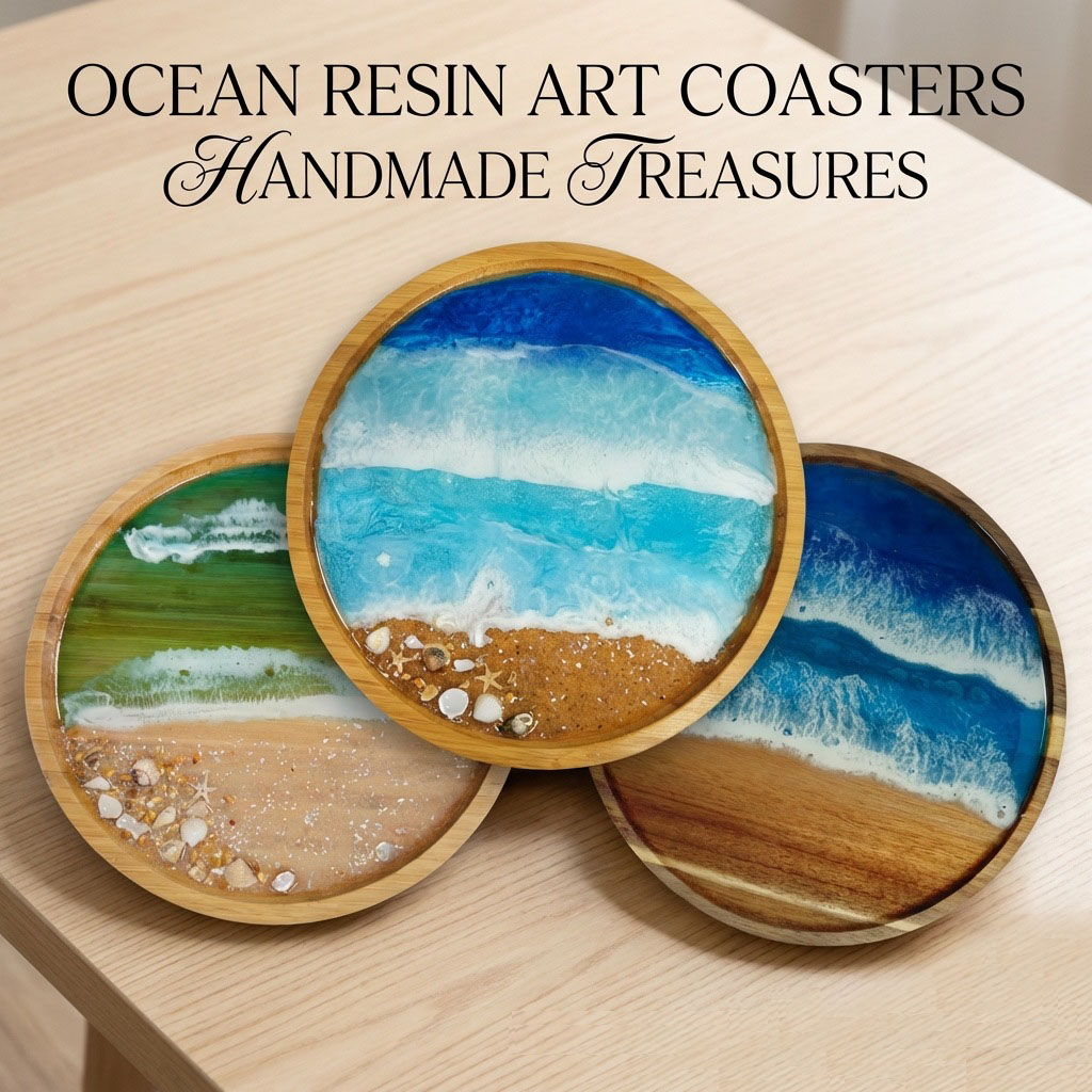 Wooden Serving Tray with Ocean – обзор и цена Resin Art Wooden Tray