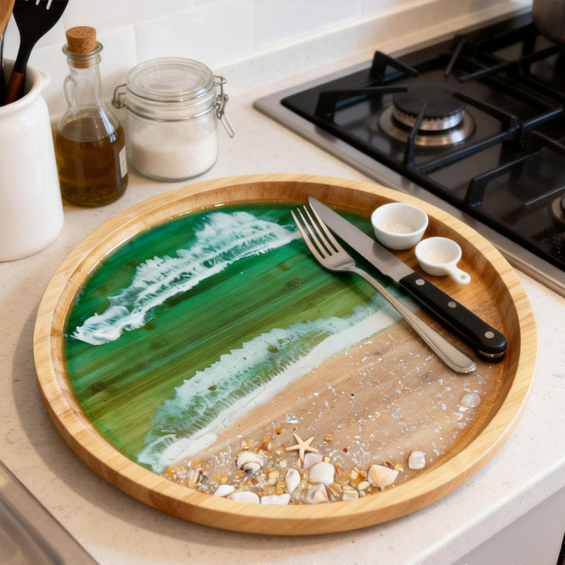 Wooden Serving Tray with Ocean – обзор и цена Resin Art Wooden Tray