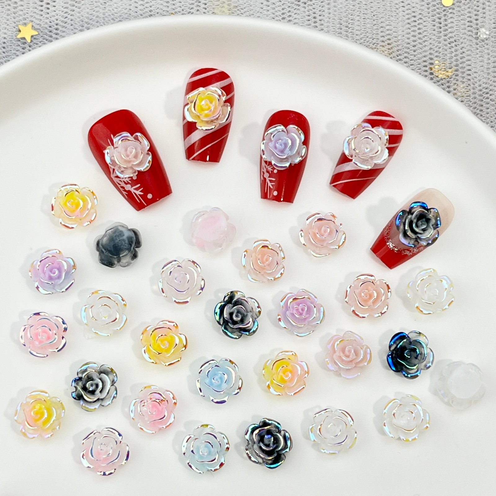 50PCS 7 Colors Of Aurora-Effec – обзор и цена Resin Art Rose Petals