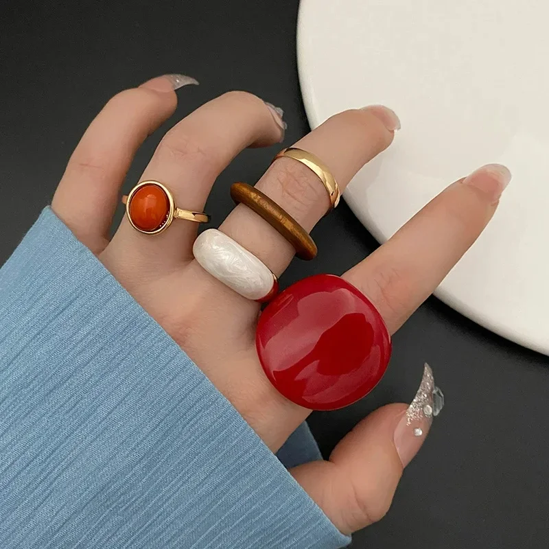 5Pcs Women Retro Ring Set Red  – обзор и цена Resin Art Ring